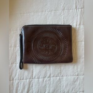 Patricia Nash brown leather wristlet